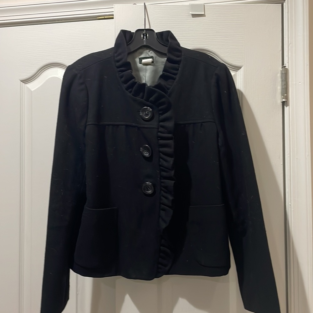 J. Crew Black Ruffled Blazer